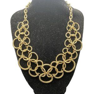 Gold Tone Rope Circle Bib Statement Necklace 15-18" Adjustable Layering Scallop